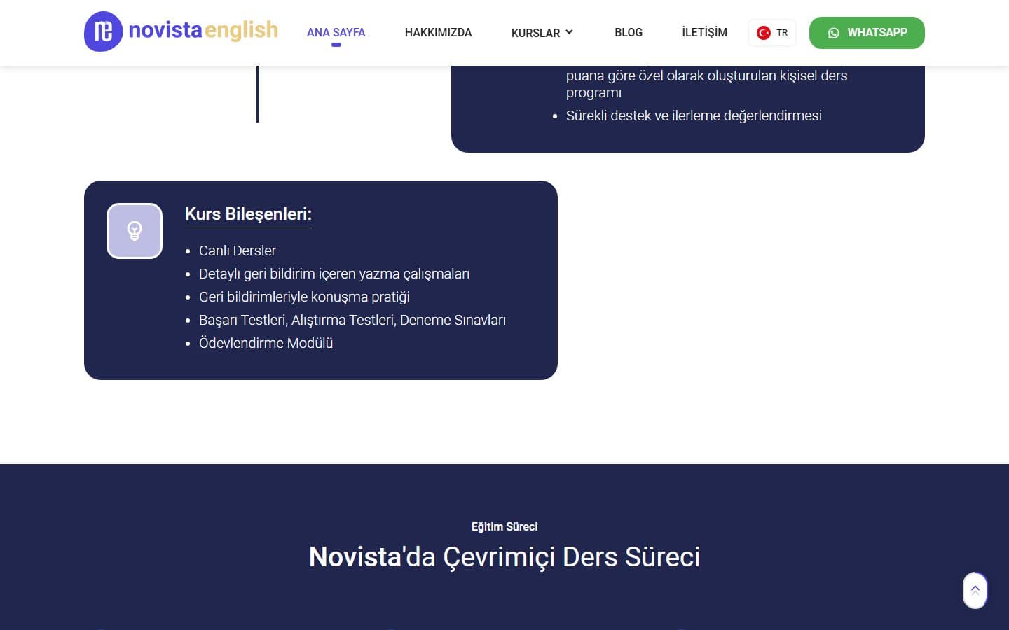 Novista English iletişim bölümü: kayıt formu ve doğrudan iletişim kanalları